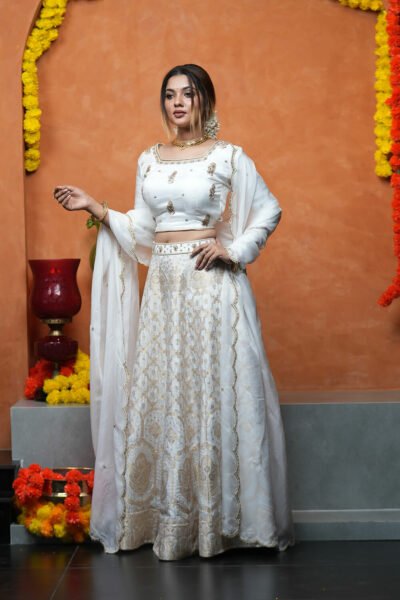 Off White Banarsi Lehenga