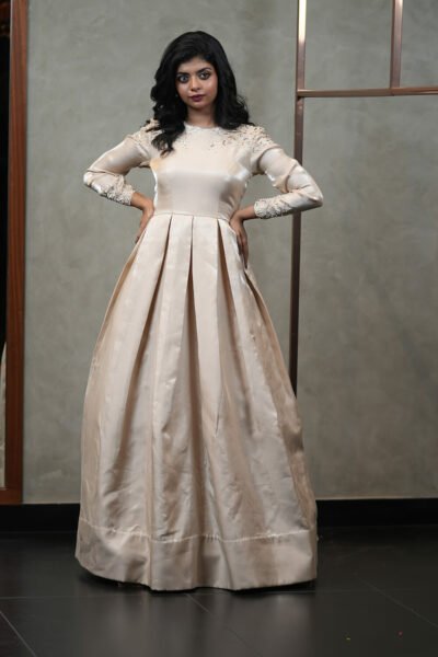 Beige Shimmer Silk Gown