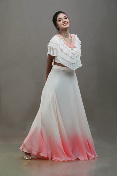 Baby Pink Double Shade Skirt - Ruffles Top