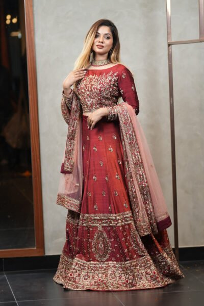 Maroon Raw Silk Bridal Lehenga