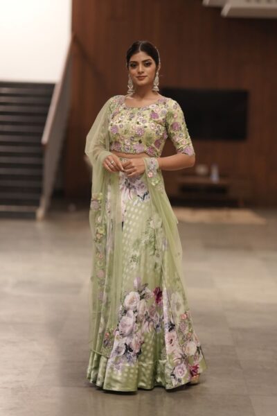 Pear Green Floral Bridal Lehenga