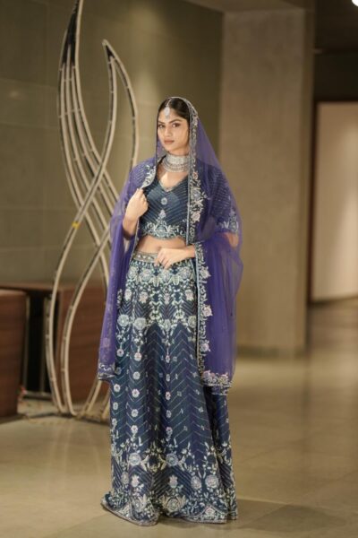 Peacock Blue Rawsilk Bridal Lehenga