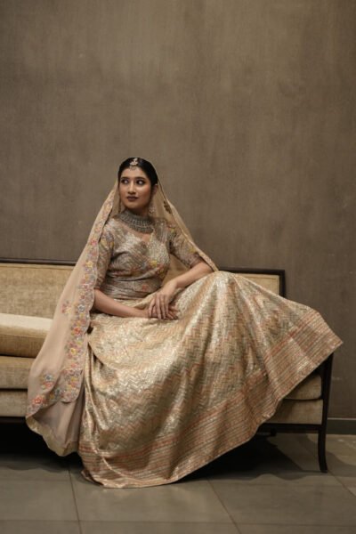 Beige Zig-zag Bridal Lehenga