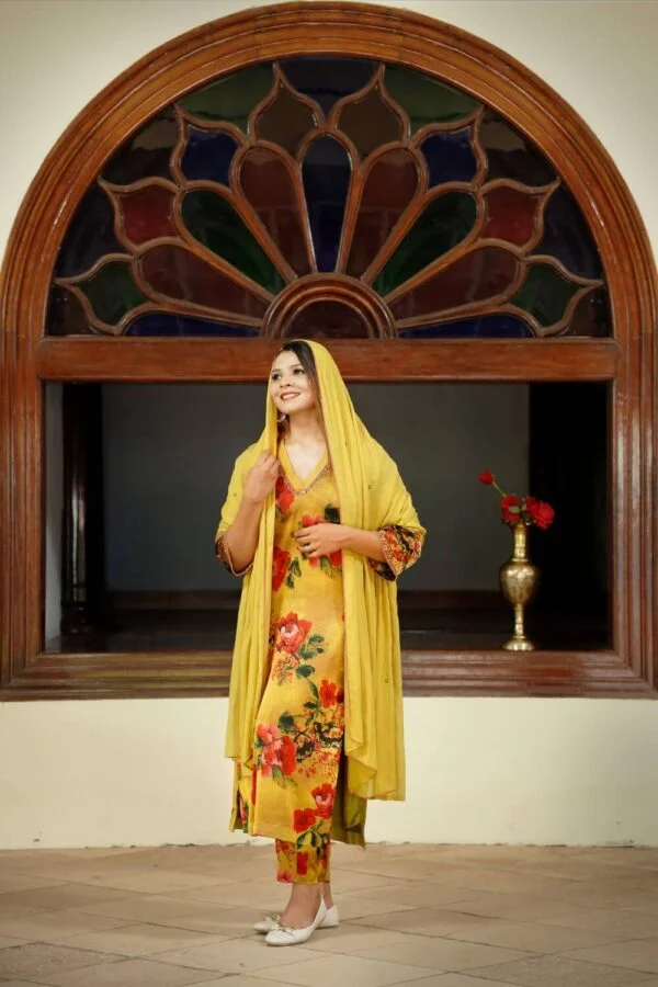 Mustard Yellow Floral Printed Salwar Suit Set