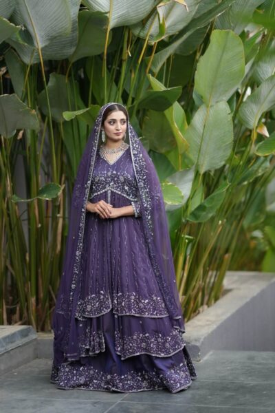 Spanish Violet Layered Arabic Bridal Lehenga